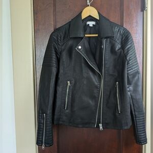 TOPSHOP Black Leather Motorcycle Jacket Women's Size 6